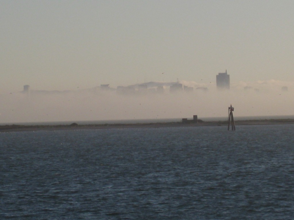 The fog of San Francisco, view across the water from the Craneway Pavillion
