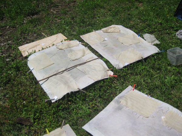 These sheets have been removed from the pellon they were couched on and placed on dry pellons.