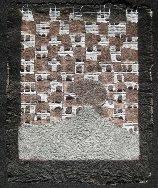 Weaving #57, 2013, 10" x 8", van dyke brown on handmade abaca woven with a lace paper, $100