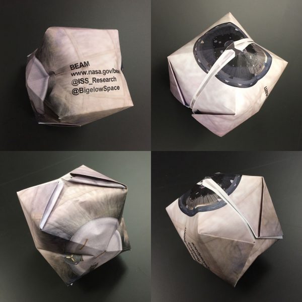 A tiny origami version of the expandable habitat NASA is testing on the International Space Station. 