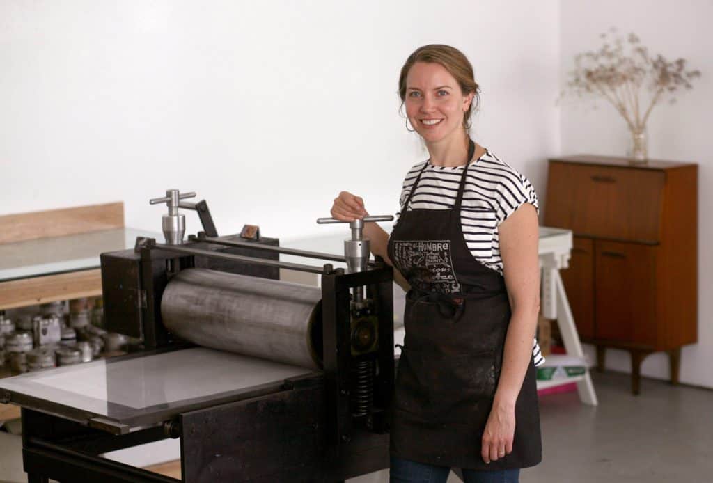 Sarah Horowitz is a printmaker based in Leavenworth, Washington, who also makes drawings and artist’s books. We talk about how her parents fostered her artistic interests by always providing her with access to materials and art classes as she was growing up. She attended Hampshire College in Massachussetts, where she ended up focusing on printmaking. After college, she honed her printmaking skills at studios in Switzerland and Scotland before returning to the Northeast, where she got involved with the book arts community. Eventually, she ended up on the West Coast when she was looking for a community print shop to work in. She tells me how she discovered there were more papers to print on than Rives BFK, and we discuss one of her artist’s book projects in detail, which involved custom handmade paper. Sarah talks about the reciprocal process of printing on paper, as she explores how the paper responds to her imagery and the ink, and how her plates print on the surface of the sheet. We also have a long discussion about how she pigments and sizes Japanese papers to obtain the exact colors she wants and the tooth that allows her pen to glide smoothly across the surface for her drawings.