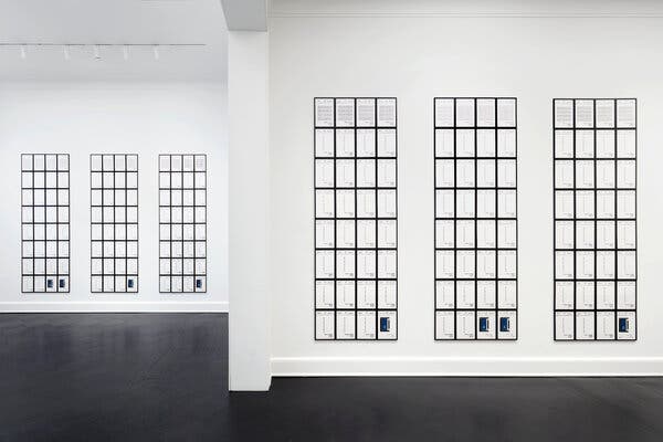 Installation view of &ldquo;Hanne Darboven: Europa 97&rdquo; (1998), which comprises 384 sheets of paper.